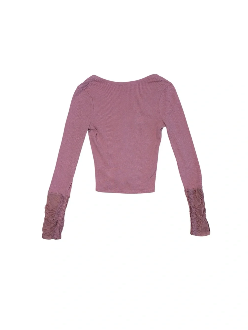 Free People Wear Me Out Ruched Lace Sleeve Top In Rose Smoke Womens Size:Small